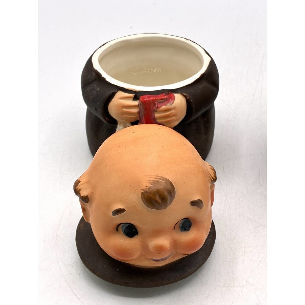 Vintage Friar Monk Creamer & Lidded Sugar Bowl Set Red Book Bible Mid Century - Picture 8 of 9